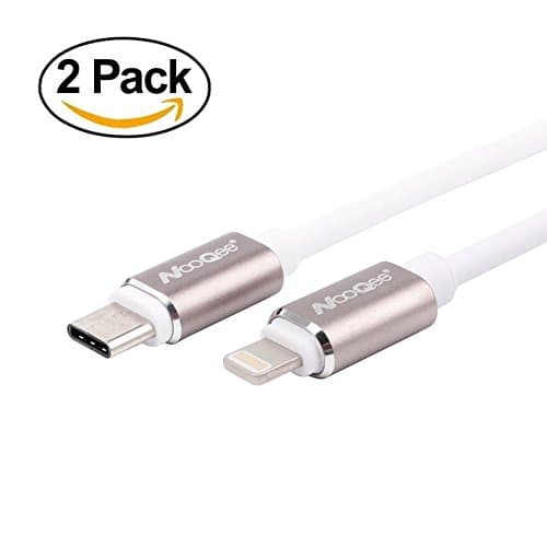 Type C to Lightning Cable 2-Pack, NooQee 3ft USB-C 3.1 Type-C to Lightning 8-Pin Port Charging Cable Data Cable for iPhone, iPad connect to Apple New MacBook (White)