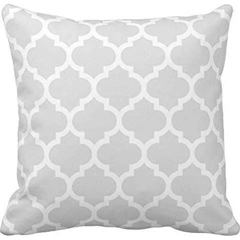 Light Gray White Moroccan Quatrefoil Pattern Throw Pillow case 22*22
