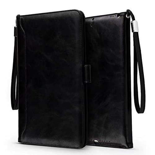 2017 iPad pro 10.5 inch Case- Leather Smart Stand Folio Business Case Cover with Card Slots,Kickstand,Document Pocket,Pencil Holder,Elastic Hand Strap(black)