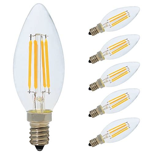 5X E14 LED Dimmable Candle Bulbs,Small Edison Screw Bulbs Light Bulb,SES Filament Bulb 4W Warm White 2700K,Clear Glass,AC 220V