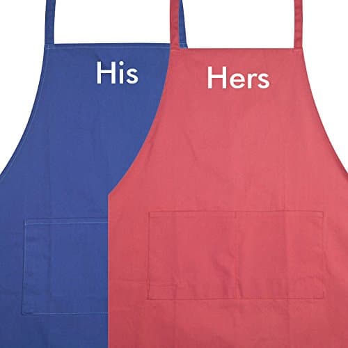 His & Hers Aprons Double Pack - 5 Colour Variations Available (Royal Blue His / Red Hers)