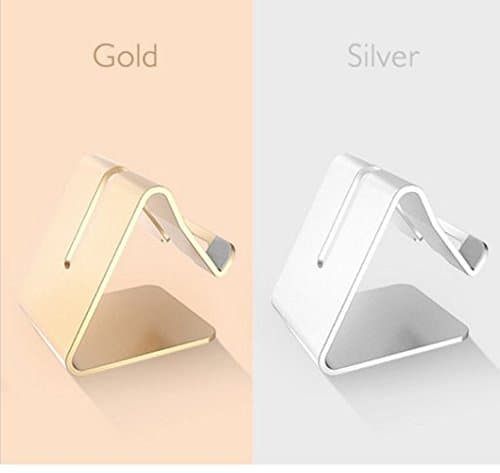 August Venture [Updated Solid Version] Desktop Cell Phone Stand Tablet Stand, Advanced 4mm Thickness Aluminum Stand Holder for Mobile Phone (All Size) and Tablet (Up to 10.1 inch) (Gold)