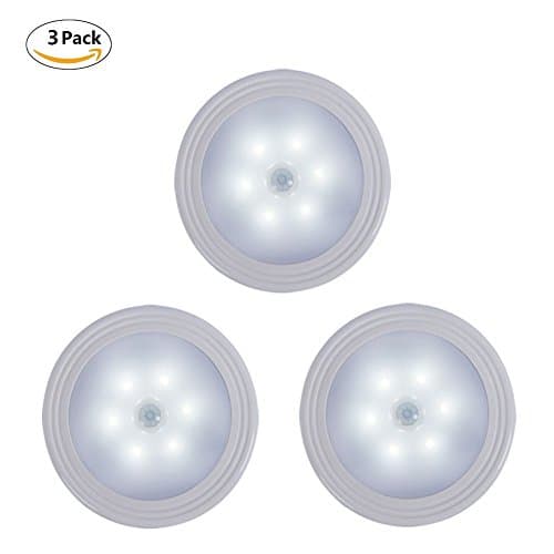 3-Pack iBetterLife Motion Sensor Light, Cordless Battery Powered LED Night Light, Stick-Anywhere Magnet Wall / Ceiling Safe Step Lamps for Stair, Hallway, Closet, Cabinet, Bathroom, Kitchen, Bedroom