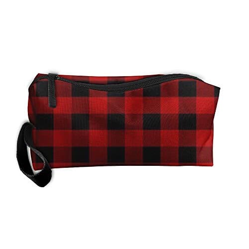 Fashion Custom Rustic Red Black Buffalo Check Plaid Pattern Canvas Travel Toiletry Organizer Pencil Case Hanging Householder Makeup Bag