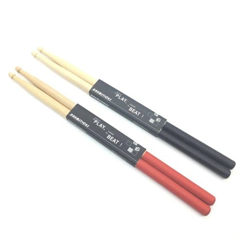 DIAOSnx 5A Drumsticks, Non-slip Handle Drum Stick, Solid Wood, Pack of 2 - Red &amp; Black