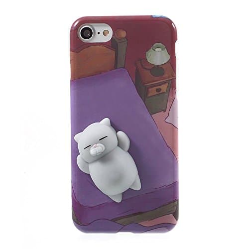Squishy Cat Cell Phone Case for iPhone 6s Plus / 6 Plus, 3D Cute Soft Silicone Poke Squishy Cat Protective Phone Back Cover for iPhone 6S Plus / iPhone 6 Plus (Cat-Purple)