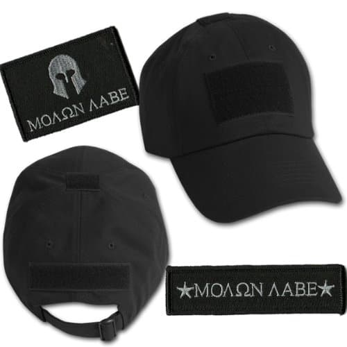 Molon Labe Tactical Hat & Patch Bundle (2 Patches + Hat) - Black