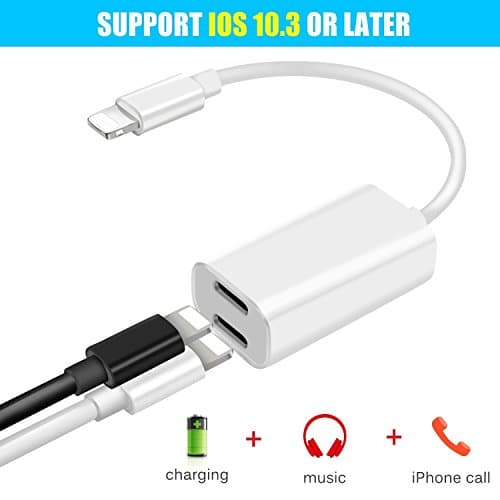 Dual Lightning Splitter &amp; Adapter for iPhone X / 8 / 7, 2 in 1 Lightning Headphone Audio &amp; Charge Adapter for iPhone 7 / 7 Plus / 8 / 8 Plus / X, Support Charge, Audio, Sync Data, Music Control (Compatible Latest iOS 11.3.1)