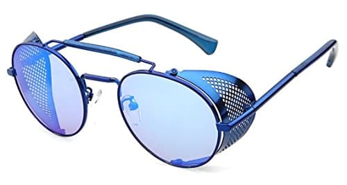 Nuni Metal Frame Fold-in Mesh Side Shield Oval Sunglasses (blue, blue)