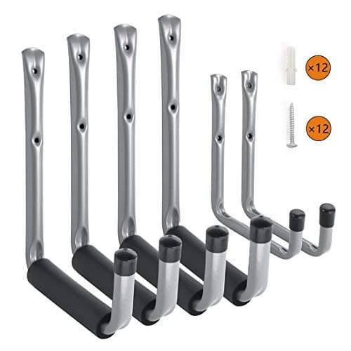 Heavy Duty Arm Storage/Utility Hooks with EVA Protector by Ihometech, Wall Mount Garage Hangers & Organizer for Ladder,Tools and Chair Hose | (6 Pack - Gray)
