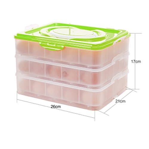 Three-layers Eggs Storage Container Holder Box Covered Egg Dispenser with Handle for Refrigerator 60-egg Capacity (Green)