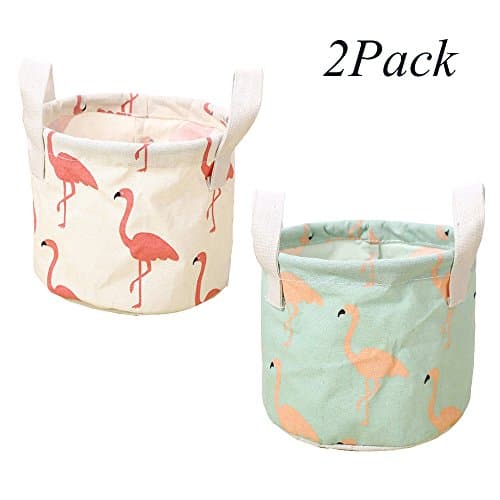 2Pack Foldable Storage Basket, Waterproof Canvas Organizer for Nursery and Babies Room (Flamingo)