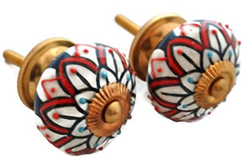 StarZebra Set of 2 - Handmade Hand-painted Ceramic Knobs &amp; Pulls - Decorative Handles for Cabinets / Dressers / Drawers - Home Decor (Festival)