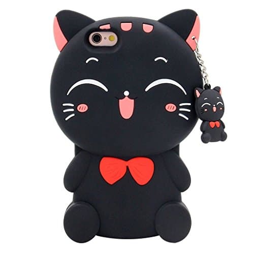 iPhone 8 Case, iPhone 8 Plus Case, iPhone X Case, Maoerdo Cute 3D Cartoon Black Lucky Fortune Plutus Cat Kitty Fashion Silicone Rubber Phone Case Cover for Apple iPhone 8 / 8 Plus / iPhone X