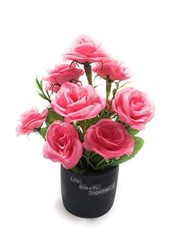 Bonsai Artificial Dwarf Tree ~ Artificial Plants with Pot and Grass Ideal for Home Décor. with Realistic Detailing Size 15 x 12 Cms (Pink)