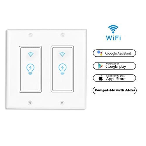 Smart Light Switch, Wireless Standard Smart Socket Outlet,WiFi Switch In-wall,Remote Control Your Fixtures From Anywhere,Timing Function,Compatible with Amazon Alexa (KS602-2Gang)(Neutral wire needed)
