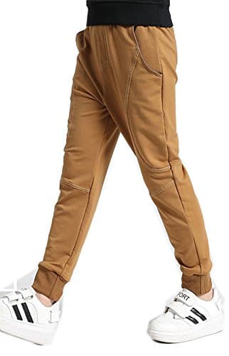 Big Boy's Pull On Sport Pants Regular Fit Athletic Pants for Youth Khaki
