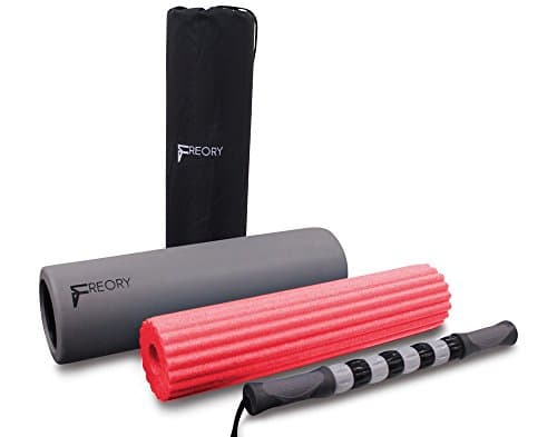 Freory 3 in 1 Foam Roller - Large 18 Inch Trigger Point Foam Roller for Myofascial Release, Foam Exercise Roller with High Medium Density Foam and Deep Tissue Massage Stick (Titanium &amp; Pink-w/bag)