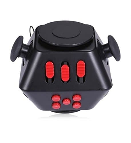 Parit New Magic 2 in 1 Fidget Cube Spinner Dice 10 Sides Combined Gyro Relieve stress ADHD Focus Toy (Black Red)