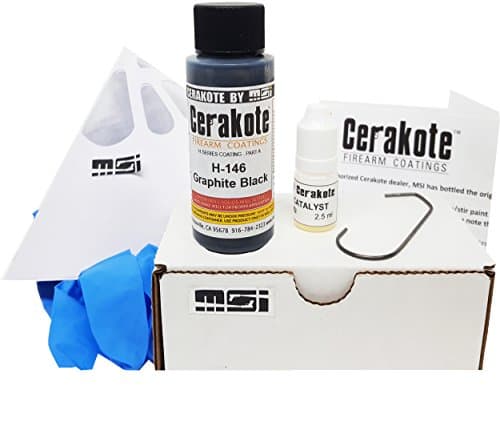Graphite Black H-146 Oven Cure, MSI Ceramic Firearm Paint Bundle, includes 7 items: 45ml Ceramic Paint, Catalyst, Strainer, Gloves, Hanging hook, instructions and link to MSI instructional video.