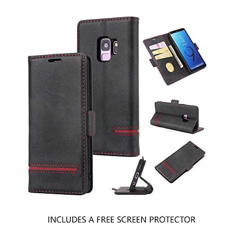 AKOPUGA Compatible with Samsung Galaxy Note 9 Wallet Case, PU Leather Flip Folio Case, Full Body Protective Case w/Card Holder/Cash Slots Magnetic Closure Cover for Galaxy Note 9 Black