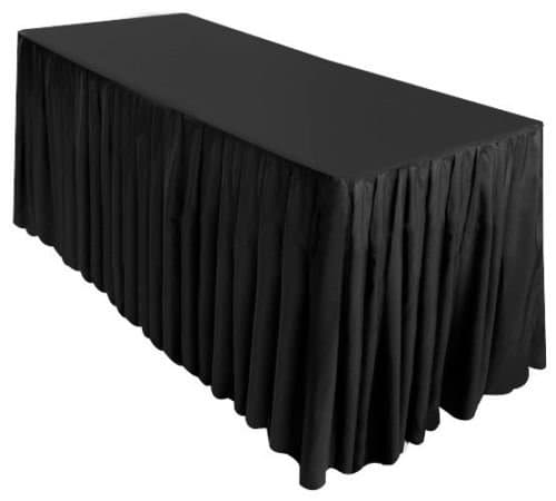 Jaeg New 1-piece design 5' ft Fitted Polyester Table Skirt Cover with Topper For Banquet Wedding Event Catering Show 5ft tablecloth 5 feet EASY TO USE NO CLIPS NEEDED Thick & Heavy BLACK