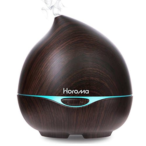 Horoma 300ml Essential Oil Diffuser, Aromatherapy Oil Diffuser Humidifier Quiet Cool Mist for Home Office Baby Bedroom, 7 Color LED Lights, Waterless Auto Shut-off - Wood Grain Black
