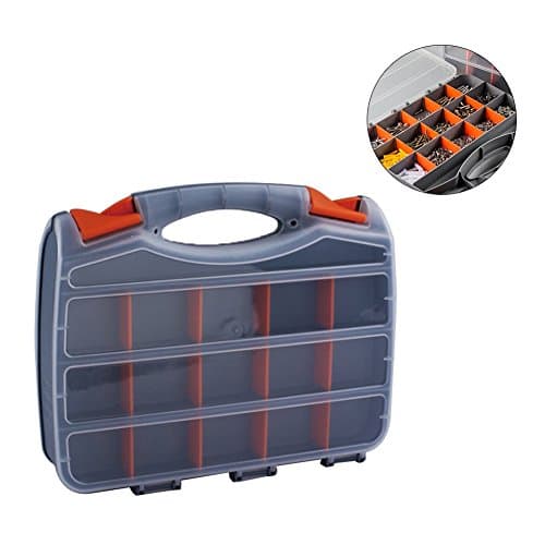 Double Sided Tool Organizer Small Parts Storage Tool Box with 30 Removable & Adjustable Compartments Container Box Heavy Duty Portable with Dividers for Hardware, Arts, Crafts, Tools