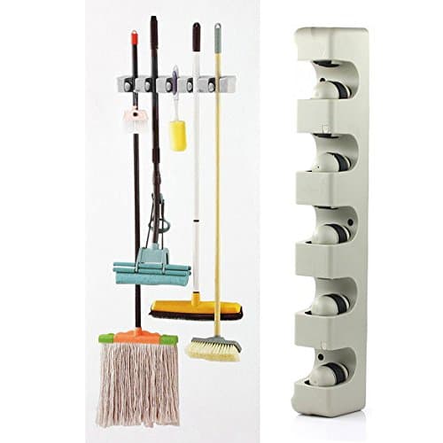 Kitchen Wall Mounted Hanger 5 Position Kitchen Storage Mop Brush Broom Organizer Holder Tool