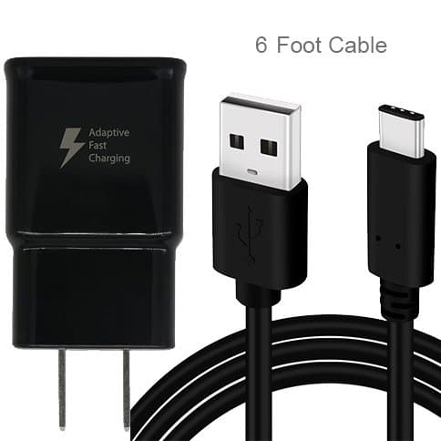 USB Type-C 6 Foot Cable with Adaptive Fast Wall Charger Replacement for Samsung Galaxy S8 S9 S10 S20 S9/10/20-Plus Note 9 10 LG G6 V30 Google Pixel 4 XL Switch MacBook OnePlus 5 7T - by Moona