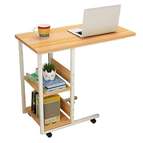 LMDZ Movable Bedside Table Adjustable Height Computer Desk Sofa Table Double Shelves with Wheels - Medical Or Household Table (Size : M)