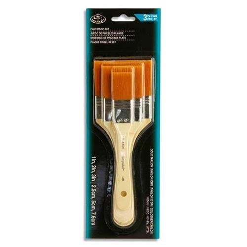 SG Education PR 85154 Flat Brush Set, 2.5 cm, 5 cm And 7.6 cm Size, Gold Taklon (Pack of 3)