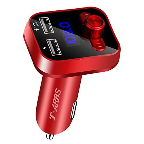 FM Transmitter Bluetooth, TARBS Bluetooth Fm Transmitter for car, Wireless Bluetooth Car Adapter, MP3 Player Stereo Radio Music car kit with Dual USB Ports,Hands Free for Iphone, Smartphone (Red)