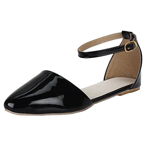 AUTHENTIC VOGUE Women's Ankle Strap Flat Black Sandal