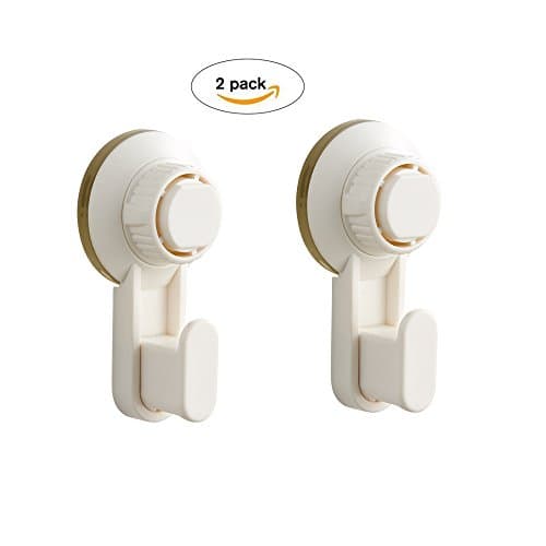 Powerful Bathroom Hook with Suction Cup Holder Removable Shower Rack Home Kitchen Organizer for Towel, Bath robe, Coat, Loofah White Holder and Hanger by BLISSPORTE (2 Pack)