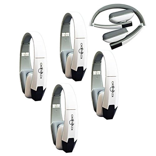 Key Audio 4 White Two Channel Folding Adjustable Universal Rear Entertainment System Infrared Headphone Car TV Video Audio and Listening with Superior Sound Quality