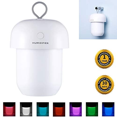 USB Cool Mist Humidifier Mini Portable Air Diffuser 300ml with 7 Color Night Light Lamp Hazelnut Shape with Auto Shut-Off for Bedroom Baby Room Home Yoga Office Spa Coffee Bar Travel Desktop