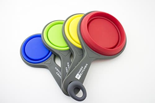 4 Silicone Measuring Cups: 1 cup, 1/2 cup, 1/3 cup, 1/4 cup; Durable; Bright Colors; Easy to Clean; Easy to Use; Dishwasher Safe;Collapsable for Easy Storage.