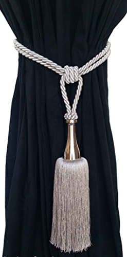 1 Grey Modern Drapery/Drape Tassel Double Rope Tieback/HoldBack with Chrome Steel Luxury Handmade Window Treatment Hardware Curtain Tie