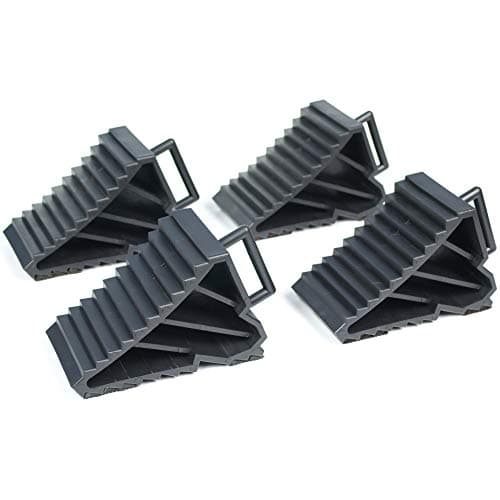 BUNKERWALL Compact Wheel Chock with Solid Handle Pack of 4 (Two Pairs) High Strength Black Plastic - 7" by 3" by 4" BW3464