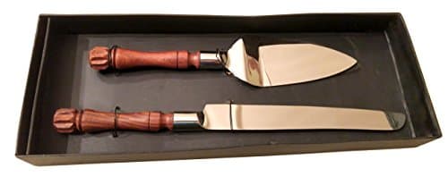 2-Piece Rustic Cake Knife and Server Set - Stainless Steel w/ Solid Wooden Handles for Wedding Anniversary or Birthday Party