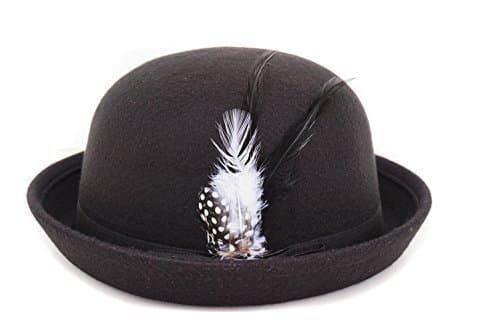Polyester Feather Bowler Derby Hat S/M - Black