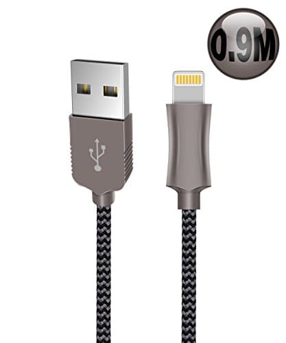 iPhone Cable, 3Ft/0.9M Nylon Braided Lighting Cable Compatible with iPhone 7/7Plus, iPhone 6s/6splus, iPhone 6/6plus, iPhone SE/5C/5s/5, ipad,iPod and More-Grey.