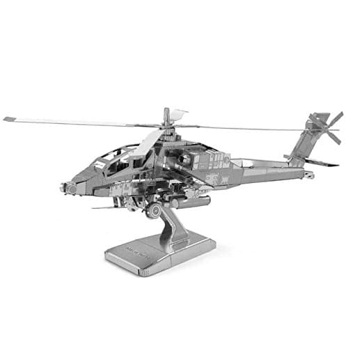 DIY 3D Puzzle Stainless Steel Assembled Model AH64 Apache Silver Color