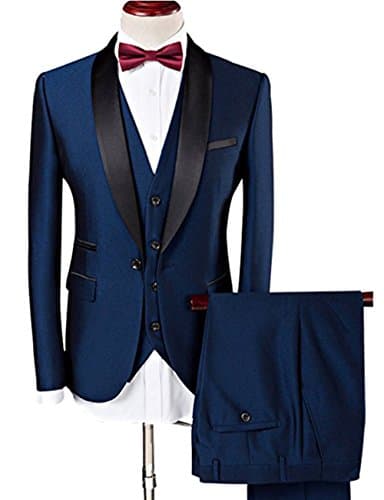 ANFF Men's Three Pieces Suit Solid One Button Regular Fit Business Tuxedo Single Breasted Jacket S25 (Blue,38)
