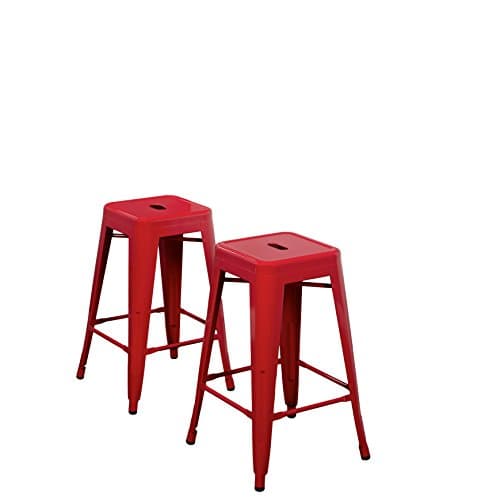 Target Marketing Systems Ultra Modern Stackable Metal Counter Stool, Armless and Backless, Set of 2, With Splayed Legs, 24", Red