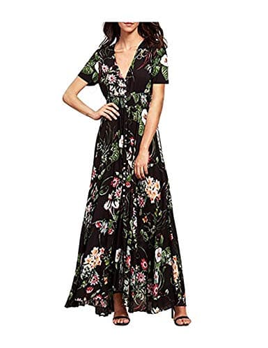 Nantersan Maxi Boho Dresses for Women Button Up Split Flowy Summer Party Dress