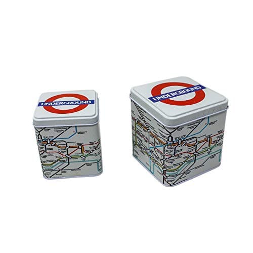 Set of 2 Rectangular Tin Storage Boxes Perfect for Gifting Storing Cookies Chocolates Biscuits Container 4 Inch Long - London Underground White (1BOX374)