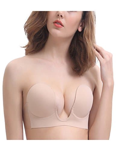 Amofer Strapless Bra With U-Shaped Pad Push-up Reusable Silicone For Women Self Adhesive Sticky Backless Dresses Bras (A, Nude)