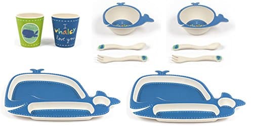Tiny Footprint 10-Piece Bamboo Dinner Set (Whale Print)